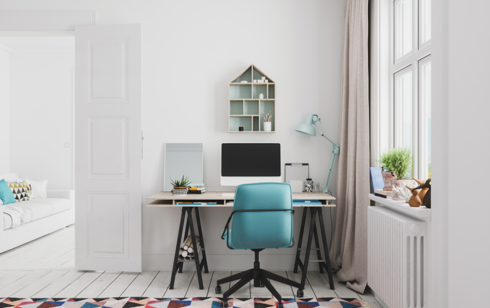 Image is of an organised office for remote working at home 