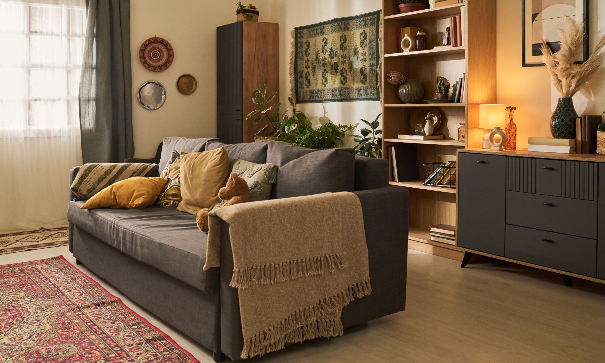 Living room with storage behind the sofa