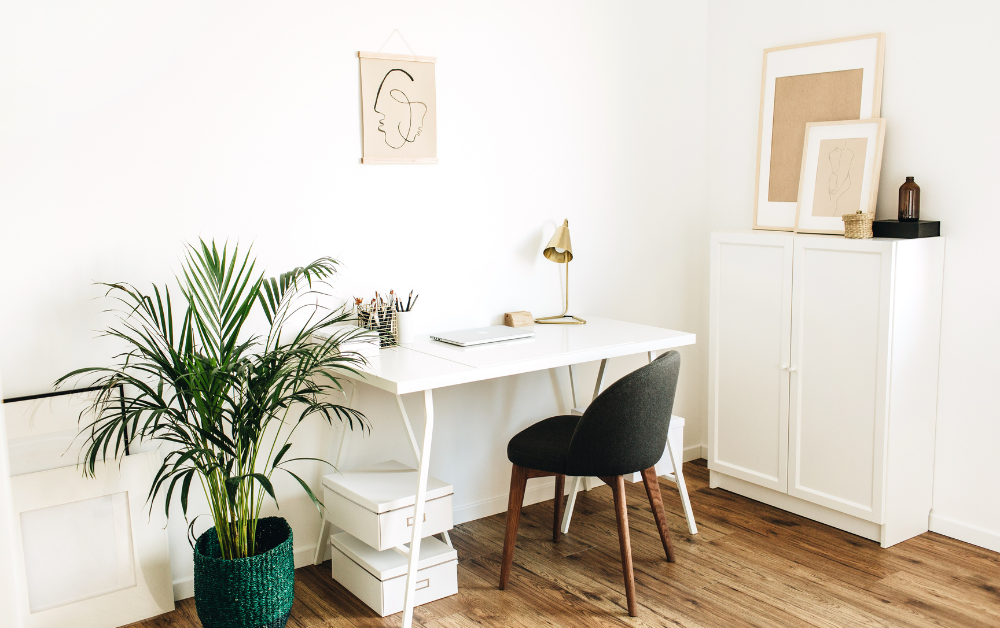 Image is of an organised office for remote working at home 