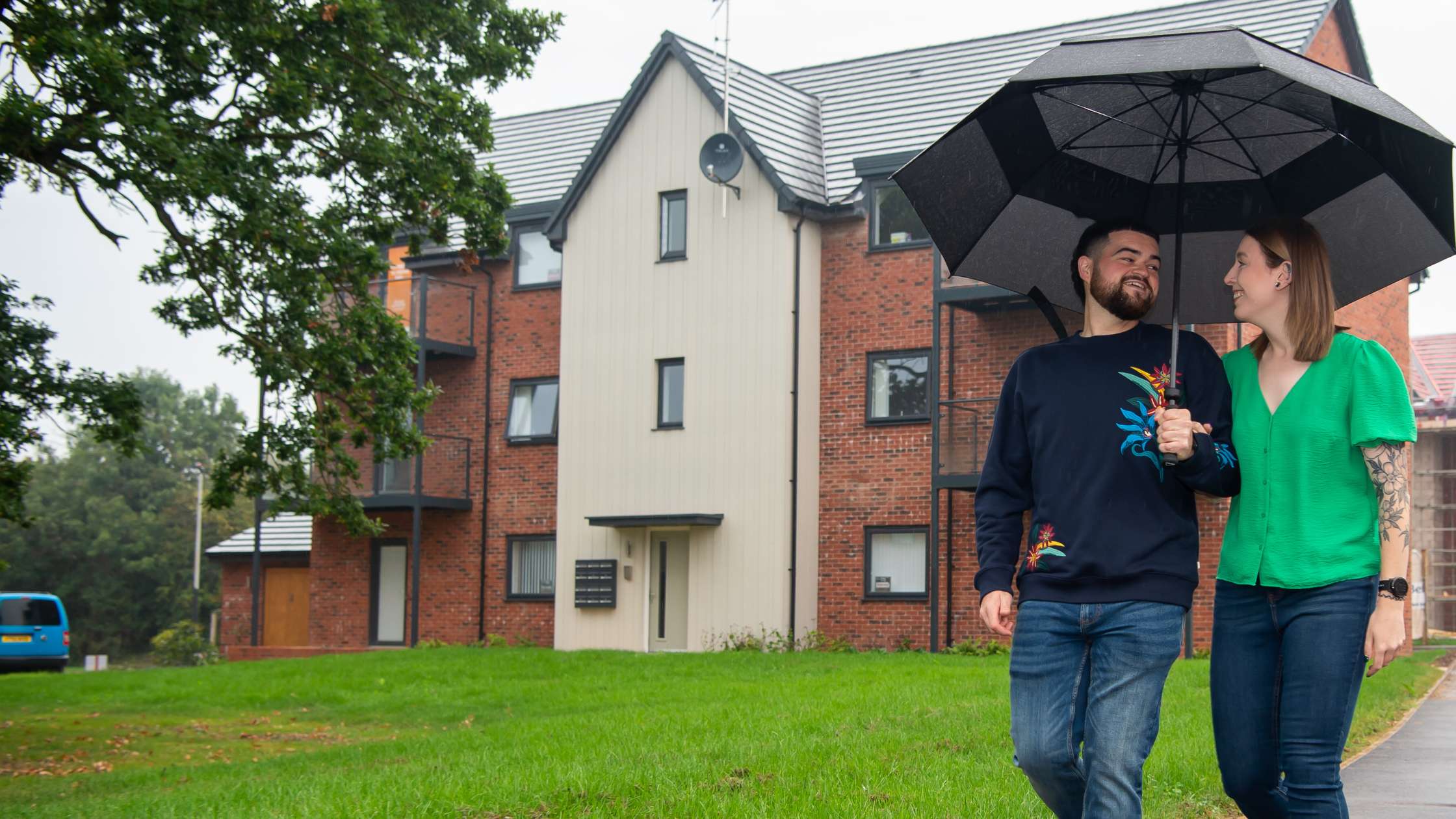 Sam and Sophie taking a stroll in the rain